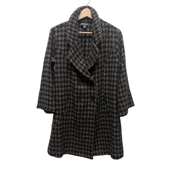 Apropos Black and Brown Wool Silk Blend Courtenay Houndstooth Double Breasted Co - Picture 2 of 8